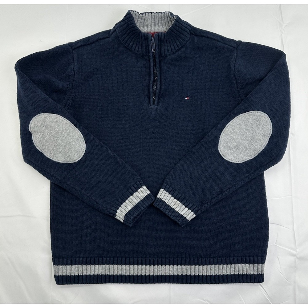 Tommy Hilfiger Navy Navy Blue Quarter Zip Elbow Patch Boys Sweater‎ Size M 12/14